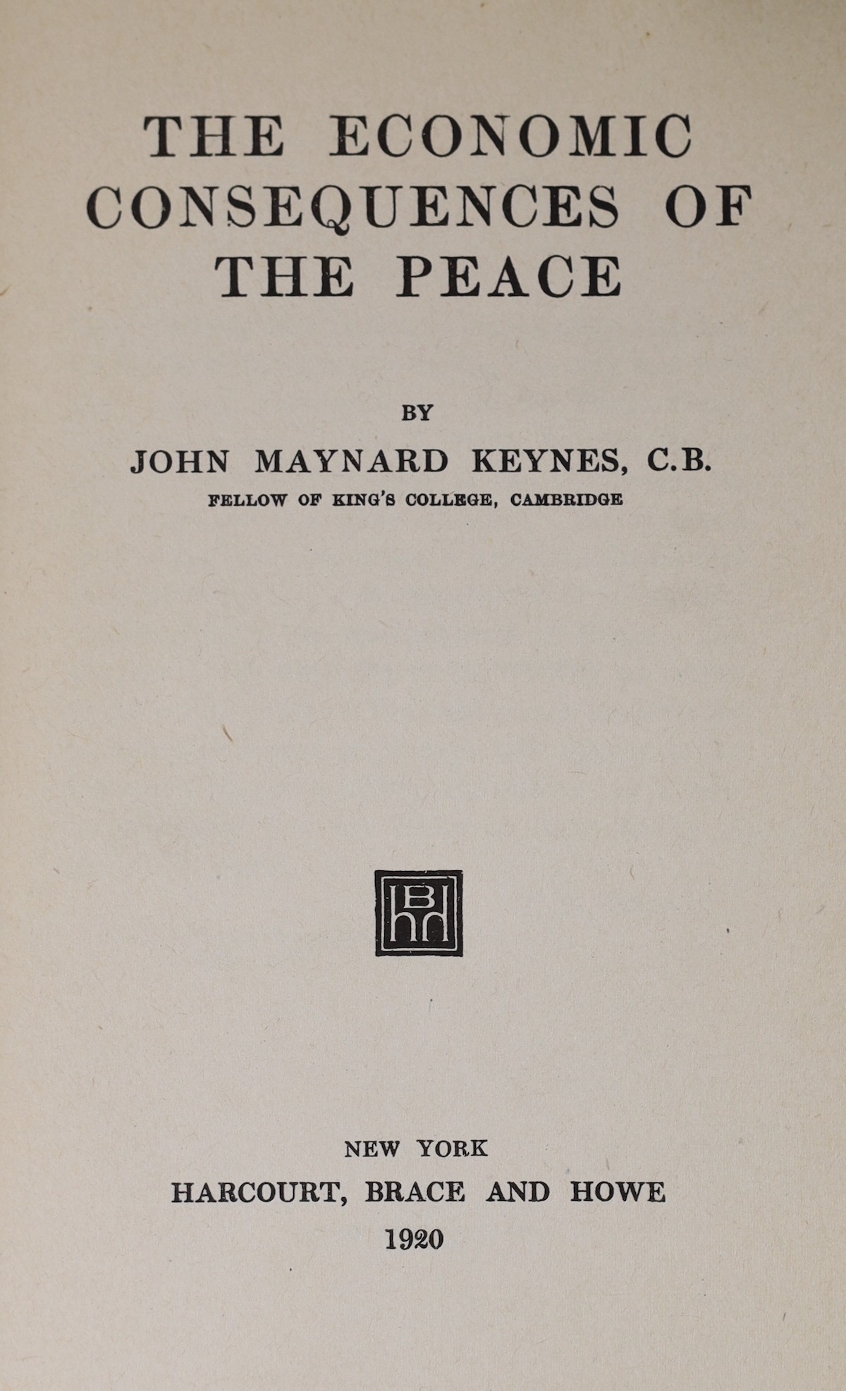Keynes, John Maynard - A Revision of the Treaty....1st edition. half title and 6pp. adverts.; publisher's gilt cloth. 1922; sold together with these by the same author: A Tract of Monetary Reform. publisher's cloth. repr